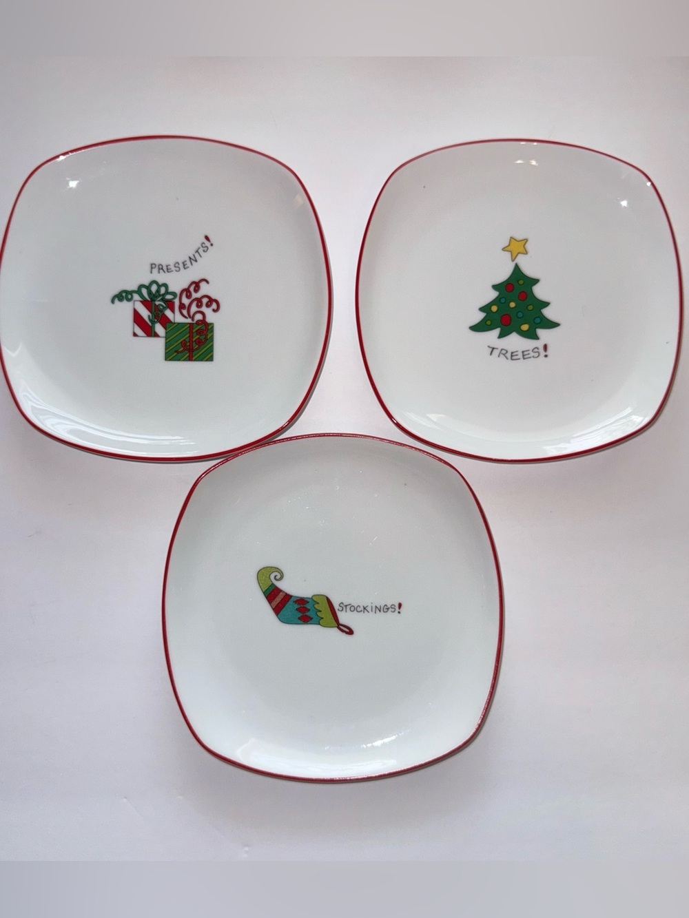 Fitz & Floyd Essentials Merry Christmas Appetizer Plates Set of 3
